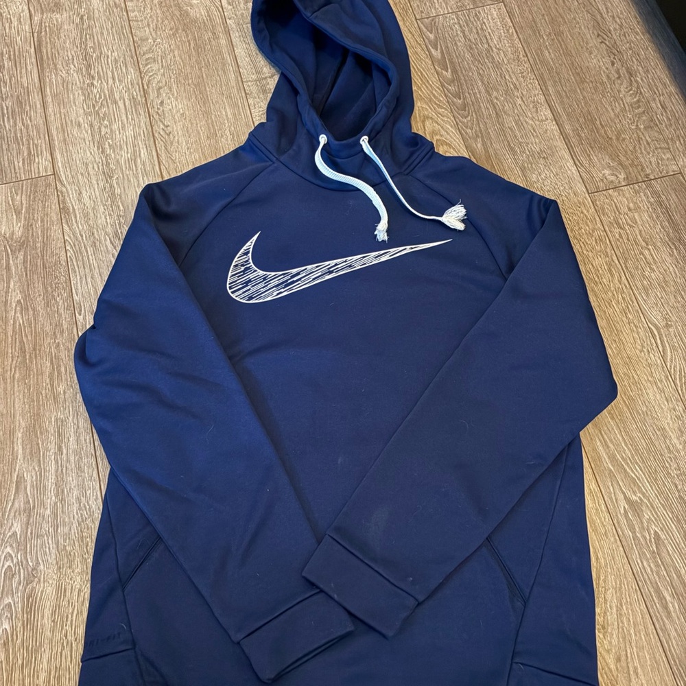 Nike Men's Navy Hoodie with White Logo